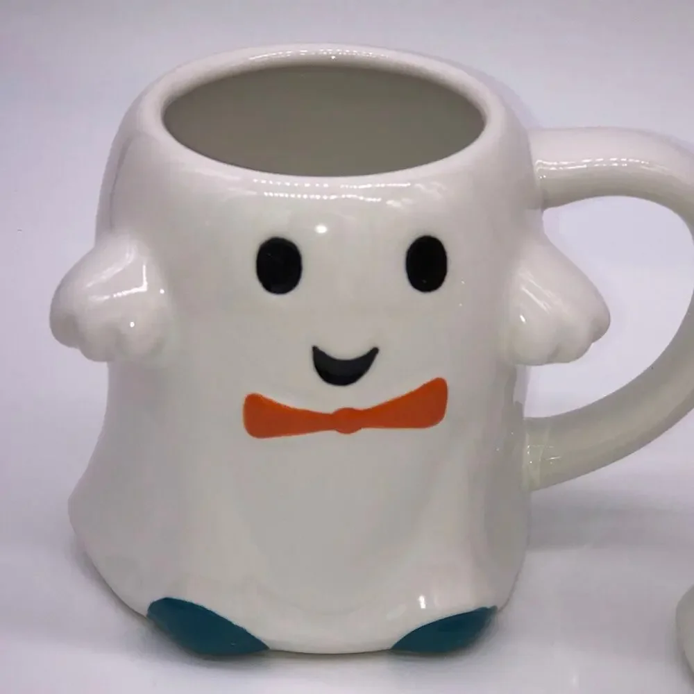 Set of 2 Hyde & Eek Halloween Ghost In Bow Tie Mugs Large & Mini Mommy & Me